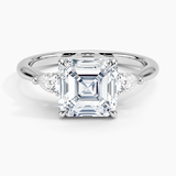 Petite Opera Three Stone Diamond Engagement Ring with a Asscher cut diamond in white gold — top view