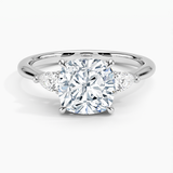 Petite Opera Three Stone Diamond Engagement Ring with a Cushion cut diamond in white gold — top view