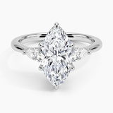 Petite Opera Three Stone Diamond Engagement Ring with a Marquise cut diamond in white gold — top view