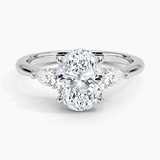 Petite Opera Three Stone Diamond Engagement Ring with a Oval cut diamond in white gold — top view
