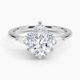 Petite Opera Three Stone Diamond Engagement Ring with a Pear cut diamond in white gold — top view