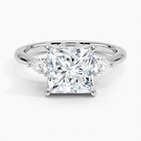 Petite Opera Three Stone Diamond Engagement Ring with a Princess cut diamond in white gold — top view