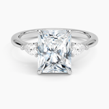 Petite Opera Three Stone Diamond Engagement Ring with a Radiant cut diamond in white gold — top view