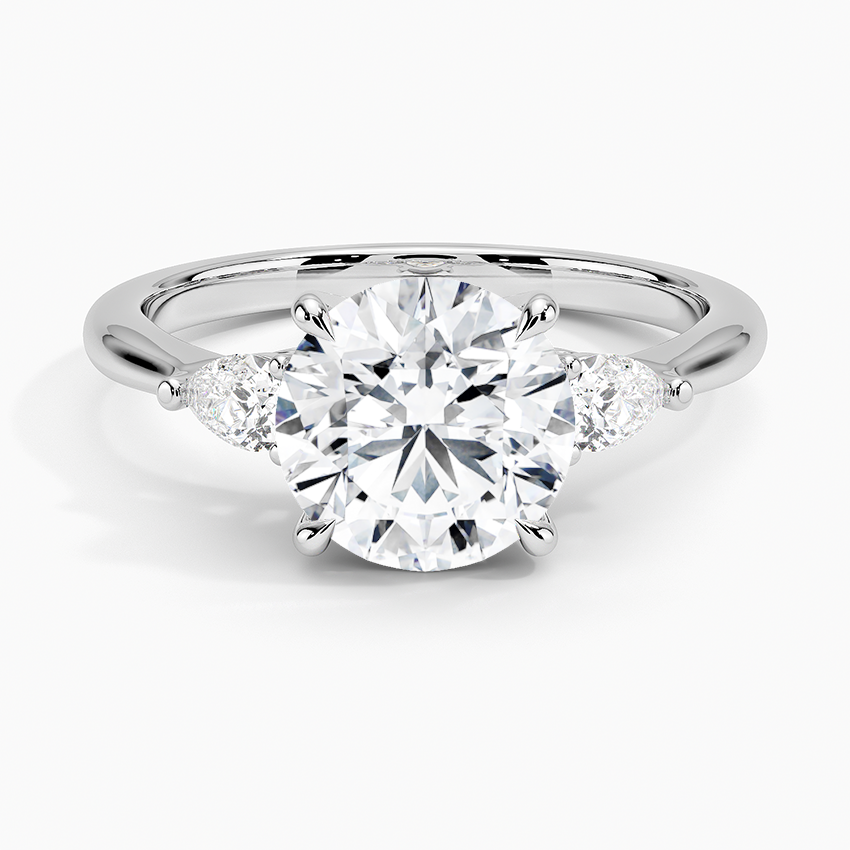 Petite Opera Three Stone Diamond Engagement Ring with a Round cut diamond in white gold — top view