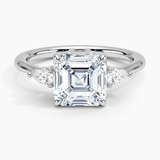 Adorned Petite Opera Three Stone Diamond Engagement Ring with a Asscher cut diamond in white gold — top view