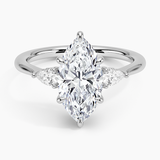 Adorned Petite Opera Three Stone Diamond Engagement Ring with a Marquise cut diamond in white gold — top view