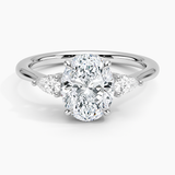 Adorned Petite Opera Three Stone Diamond Engagement Ring with a Oval cut diamond in white gold — top view