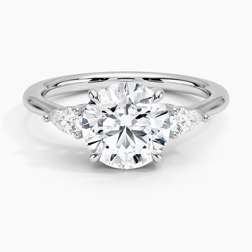 Adorned Petite Opera Three Stone Diamond Engagement Ring with a Round cut diamond in white gold — top view
