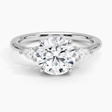 Adorned Petite Opera Three Stone Diamond Engagement Ring with a Round cut diamond in white gold — top view