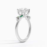 Arden Diamond Engagement Ring with Lab Emerald Accents with a Round cut diamond in white gold — side view