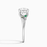 Arden Diamond Engagement Ring with Lab Emerald Accents with a Round cut diamond in white gold — profile view