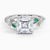 Arden Diamond Engagement Ring with Lab Emerald Accents with a Asscher cut diamond in white gold — top view