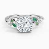 Arden Diamond Engagement Ring with Lab Emerald Accents with a Cushion cut diamond in white gold — top view