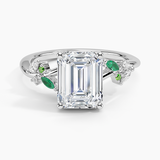 Arden Diamond Engagement Ring with Lab Emerald Accents with a Emerald cut diamond in white gold — top view