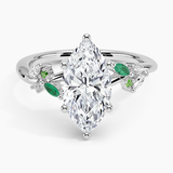 Arden Diamond Engagement Ring with Lab Emerald Accents with a Marquise cut diamond in white gold — top view