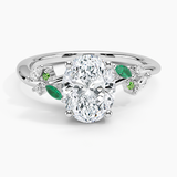 Arden Diamond Engagement Ring with Lab Emerald Accents with a Oval cut diamond in white gold — top view