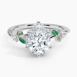 Arden Diamond Engagement Ring with Lab Emerald Accents with a Pear cut diamond in white gold — top view