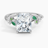 Arden Diamond Engagement Ring with Lab Emerald Accents with a Radiant cut diamond in white gold — top view