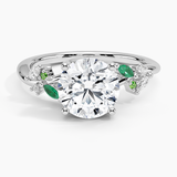 Arden Diamond Engagement Ring with Lab Emerald Accents with a Round cut diamond in white gold — top view