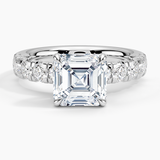 Ellora Half Coverage Diamond Engagement Ring with a Asscher cut diamond in white gold — top view