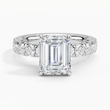 Ellora Half Coverage Diamond Engagement Ring with a Emerald cut diamond in white gold — top view