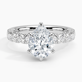 Ellora Half Coverage Diamond Engagement Ring with a Pear cut diamond in white gold — top view