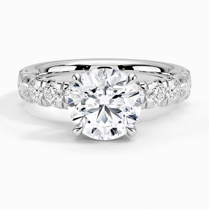 Ellora Half Coverage Diamond Engagement Ring with a Round cut diamond in white gold — top view