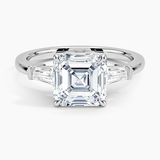 Symphony Three Stone Diamond Engagement Ring with a Asscher cut diamond in white gold — top view