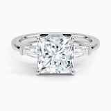 Symphony Three Stone Diamond Engagement Ring with a Princess cut diamond in white gold — top view