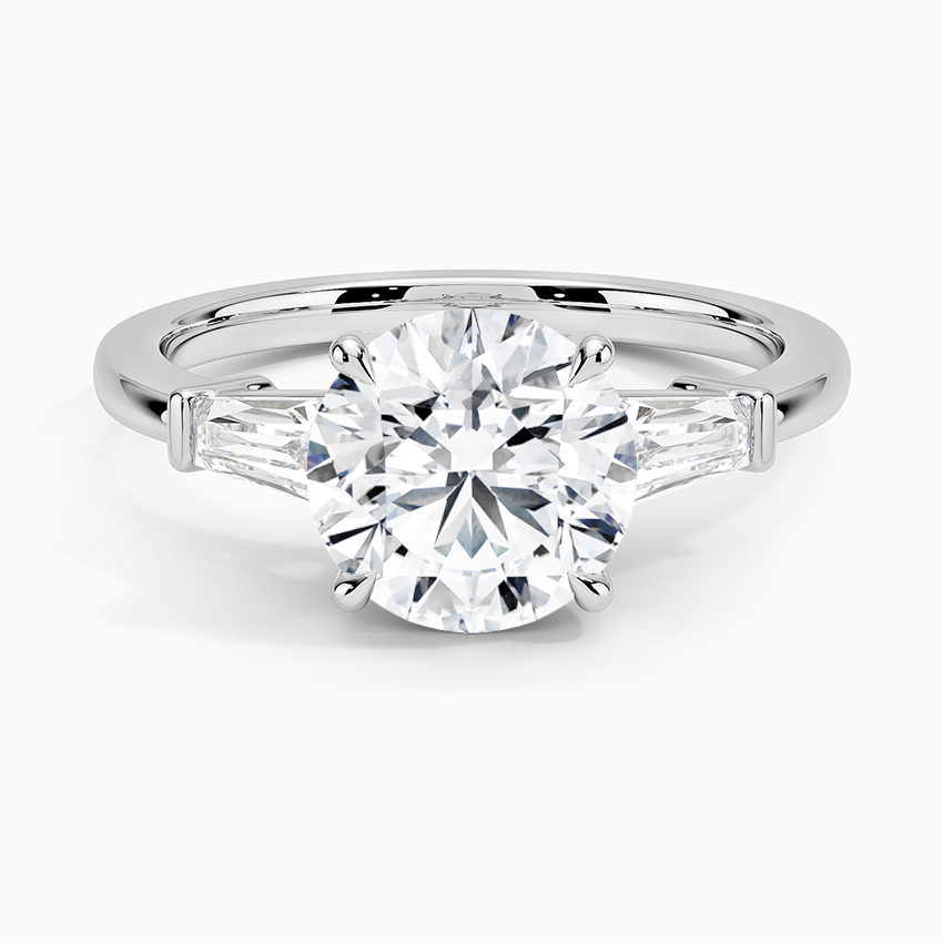 Symphony Three Stone Diamond Engagement Ring with a Round cut diamond in white gold — top view
