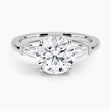 Symphony Three Stone Diamond Engagement Ring with a Round cut diamond in white gold — top view