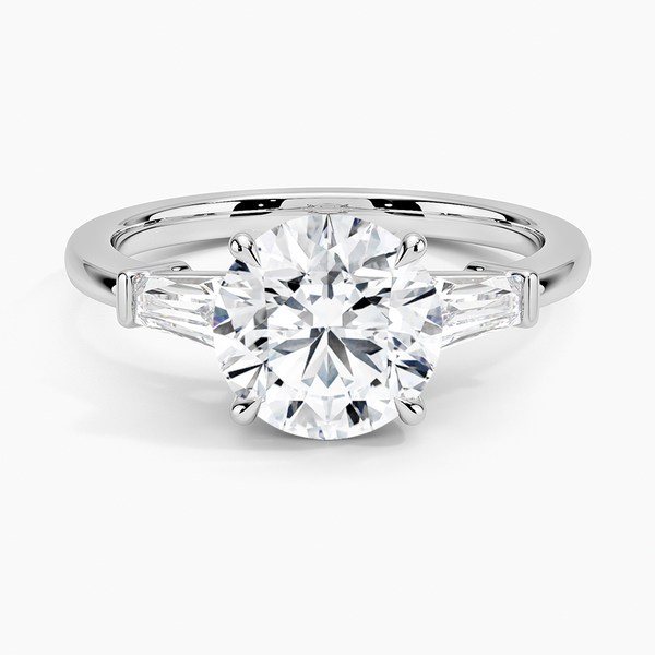 Symphony Three Stone Diamond Engagement Ring with a Round cut diamond in white gold — top view