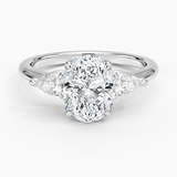 Fleur Three Stone Diamond Engagement Ring with a Oval cut diamond in white gold — top view