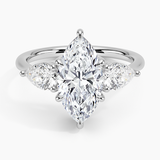 Luxe Opera Three Stone Diamond Engagement Ring with a Marquise cut diamond in white gold — top view