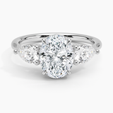 Luxe Opera Three Stone Diamond Engagement Ring with a Oval cut diamond in white gold — top view