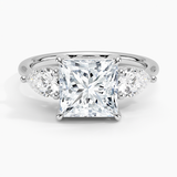 Luxe Opera Three Stone Diamond Engagement Ring with a Princess cut diamond in white gold — top view