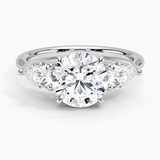 Luxe Opera Three Stone Diamond Engagement Ring with a Round cut diamond in white gold — top view