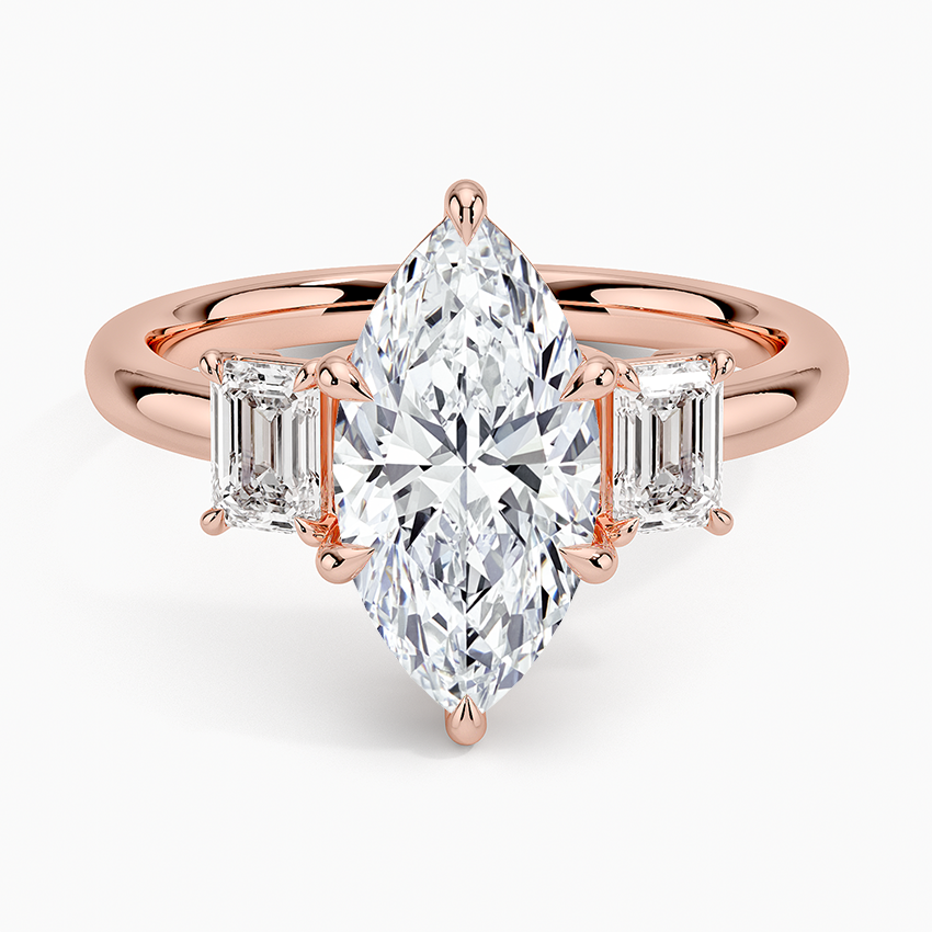 Rhiannon Emerald Cut Three Stone Diamond Engagement Ring