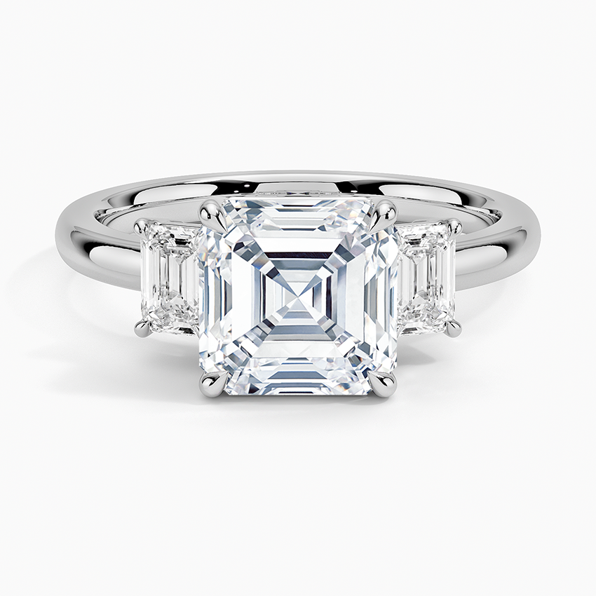 Rhiannon Emerald Cut Three Stone Diamond Engagement Ring