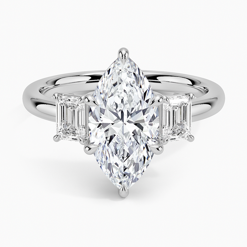 Rhiannon Emerald Cut Three Stone Diamond Engagement Ring