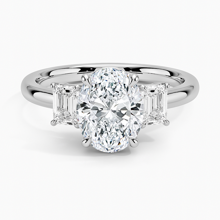 Rhiannon Emerald Cut Three Stone Diamond Engagement Ring