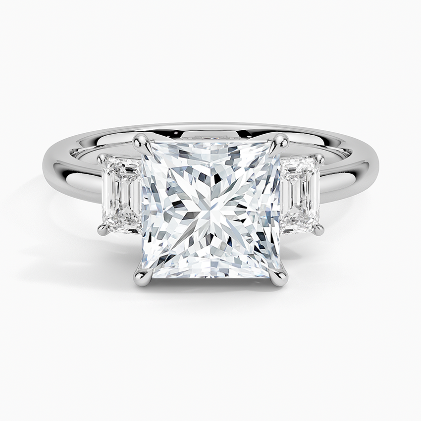 Rhiannon Emerald Cut Three Stone Diamond Engagement Ring
