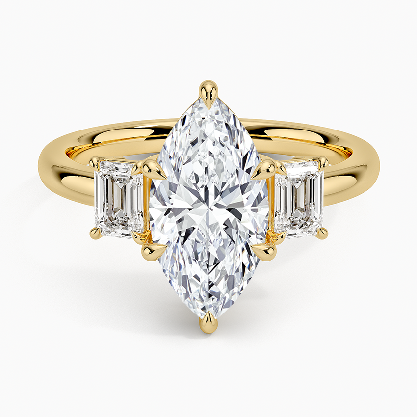 Rhiannon Emerald Cut Three Stone Diamond Engagement Ring