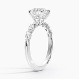 Tacori Sculpted Crescent Pear Diamond Engagement Ring with a Round cut diamond in white gold — side view
