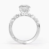 Tacori Sculpted Crescent Pear Diamond Engagement Ring with a Round cut diamond in white gold — profile view