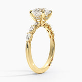 Tacori Sculpted Crescent Pear Diamond Engagement Ring with a Round cut diamond in yellow gold — side view