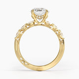 Tacori Sculpted Crescent Pear Diamond Engagement Ring with a Round cut diamond in yellow gold — profile view