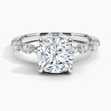 Tacori Sculpted Crescent Pear Diamond Engagement Ring with a Cushion cut diamond in white gold — top view