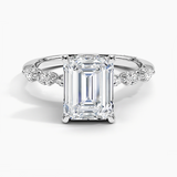 Tacori Sculpted Crescent Pear Diamond Engagement Ring with a Emerald cut diamond in white gold — top view