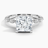 Tacori Sculpted Crescent Pear Diamond Engagement Ring with a Princess cut diamond in white gold — top view